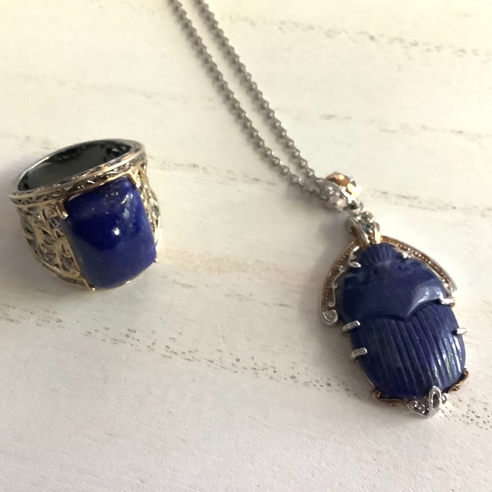Lapis Set, Ring and Scarab Lapis Pendant
